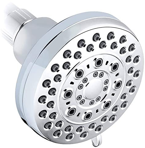 Pommeau de douche à effet pluie de 10,2 cm – 5 réglages – Augmentation de la pression – Pomme de douche fixe avec buses en silicone faciles à nettoyer pour une expérience de douche incroyable