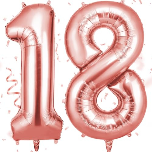 OFFCUP Zahlen Luftballon 18 Geburtstag Roségold, Folienballon Zahl 18 | 40 Zoll Helium Ballons Riesen 101cm Geburtstag Mädchen Junge PartyDeko Ballon Zahl Deko zum Jubiläum Neujahr Hochzeit