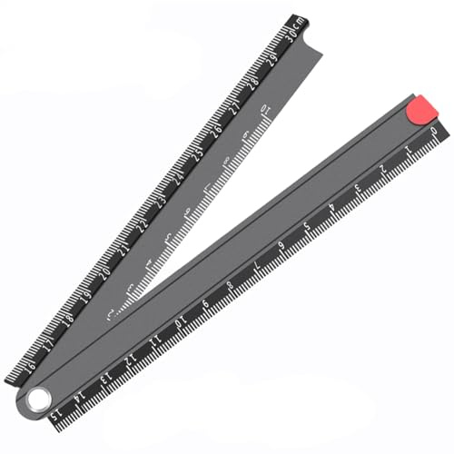 Crumye Regla plegable de 30 cm, regla plegable de metal, regla de aluminio plegable de 90°, longitud de 0 a 300 mm, ángulo recto, papelería, color negro, para fabricación de vidrio hecho a máquina