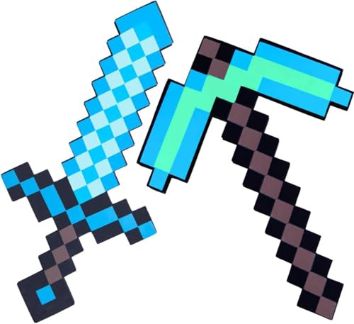 Pickaxe Sword Toys, Kids Game Role-Play Sword and Pickaxe Combo Axe Shovel Game Swords Pick Foam Weapon Action Figure Accessory for Halloween Christmas Video Game Fans (blue)