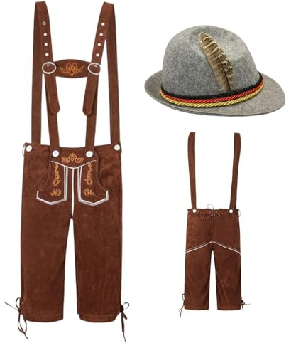 Oktoberfest-Utstyr För Män Traditionella Byxor För Oktoberfest | Traditionella Byxor med Hatt till Festligheter Ölprovning Musikfestivaler