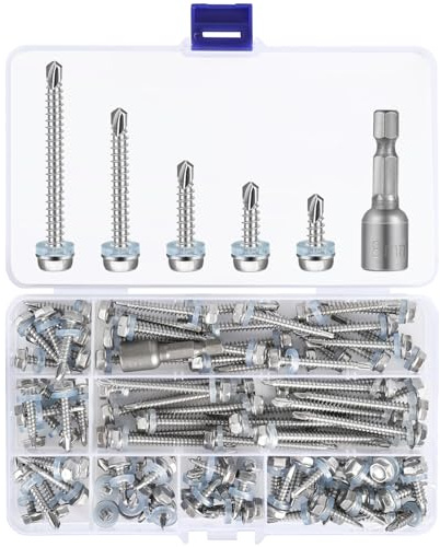 100 Pcs Hex Head Self Tapping Screws Metal Self Drilling Screws, 410 Stainless Steel Roofing Screws, Self Drilling Screws with Washer and Hex Socket for Metal,Wood, Plastic