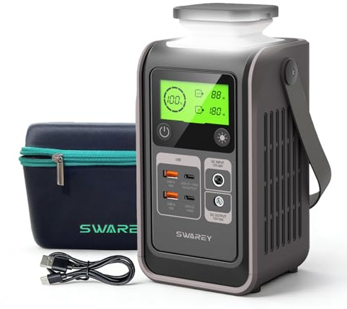 SWAREY S200 Batterie Externe 192Wh, Power Bank LiFePO4 Grande Capacité, Charge Rapide 140W PD, Sortie DC 120W, USB QC3.0, avec Sac de Rangement