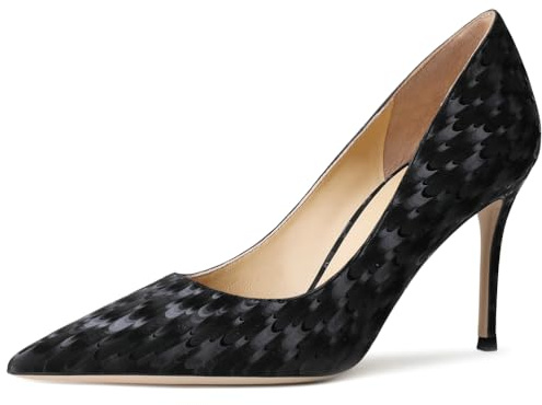 Wtharosa Zapatos De Oficina Mujer Delgado Tacón Kitten Punta Fina Zapatos para Trabajo Y Fiesta Piel Charol Verde Menta Negro,Black (Heel 8cm),37 EU