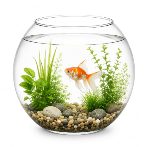 HAPPET Glasfischvase Rund 5 Liter – Klares Fischglas & Kugelvase aus Glas als Aquariumschale und Goldfischglas Deko für Wasserpflanzen, Mini Aquarium, Tischdeko, Bürodeko & Wohnraum