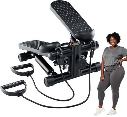 OLIXIS Steppers for Exercise at Home Workout Equipment, Mini Stepper Exercise Machine 300lbs, Twist Step with Resistance Bands, Cardio Weight Loss Equipment Home Fitness,Black