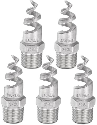 QUARKZMAN 5 Stück Spiral Kegel Düsen PT 3/8 Männlich 316L Edelstahl Silber | Staubentfernung Sprühgerät Zerstäubung Sprinkler, Für Gartenbewässerung Brandschutz Gas Kühlung