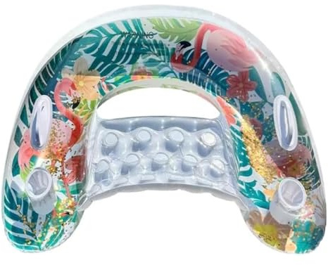 Aufblasbarer Flamingo Poolsessel für Erwachsene mit Getränkehalter, Rückenlehne und Griff, Schwimmring für Pool & Strand, UV-beständiges PVC (XL)