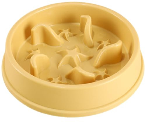 Pet Slow Feeder Bowl, 7.5 Inch/19cm Diameter Puzzle Feeding Bowl for Cats & Small/Medium Dogs – Anti-Slip, Non-Spill, Safe PP Material (Yellow)