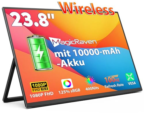 MAGICRAVEN Wireless Monitor Portátil Pantalla Inalambrica 23,8 Pulgadas 1080P IPS Portable Monitor 125% sRGB Monitor para Ordenador Portatil Mac PC Juegos Switch Teléfono, Soporte AirPlay/Miracast