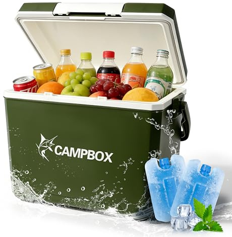 JONRRYIN Kühlbox, Passiv-Kühlbox 24 Liter Bis zu 12 Std. Kühlung, Mobile Cooler Box mit 2 Kühlakkus, Tragbare Thermobox Isolierbox Eisbox für Camping Picknick Garten Festivals (Grün)
