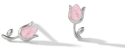 PERIMADE Dainty Pink Tulip Flower Earrings for Women, 18K Gold Plated 925 Sterling Silver Rose Quartz Tulip Earrings, Non Tarnish Birthday Best Friend Anniversary Wedding Jewelry Gift