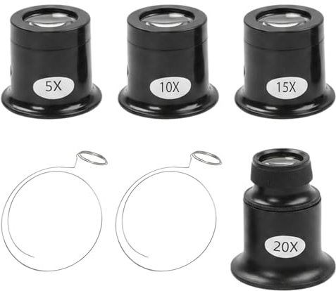 Loupe Horloger 5X 10X 15X 20X Kit de Loupes de Bijoutier Monoculaire avec Porte-Fil pour Réparation de Montre Horloge et Bijoux