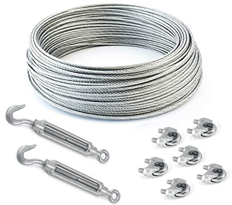 30m DRAHTSEIL SET 4mm 6x7+FC + 6 x SEILKLEMMEN 5mm DIN 741 + 2 x SPANNSCHLOSS M5 HAKEN - ÖSE verzinkt Stahlseil Forstseil Windenseil Seil Draht Stahl Drahtseilklemmen Drahtseil Drahtseilklemme Klemme Anschlagseil Spannschlösser Spannschloß Seilspanner Spanner