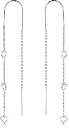 MATERIA 925 Silber Ohrringe Durchzieher - Damen Ohrhänger Herz lang längenvariabel 4x77mm #SO-233