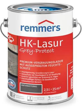 Remmers HK-Lasur 3in1 Grey-Protect anthrazitgrau, 2,5 Liter, Holzlasur für Vergrauung außen, 3 Holzschutz Produkte in einem, Feuchtigkeit- und UV-Schutz