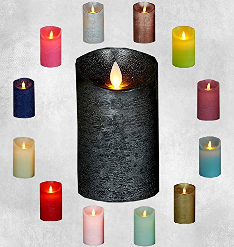 LED Echtwachskerze Kerze Farbauswahl Timer flackernde Wachskerze Kerzen Batterie, Farbe:Anthrazit, Größe:12.5 cm