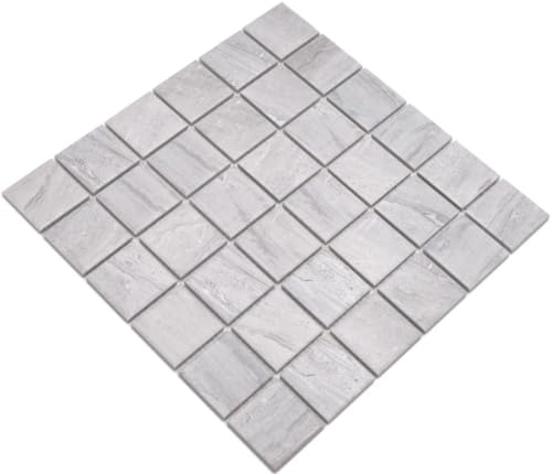 Mosaik Fliese Keramik Travertin grau matt für WAND BAD WC DUSCHE KÜCHE FLIESENSPIEGEL, Mattengröße: 306x306 = 0,09 qm, Steingröße: 48x48x6 mm - 1 Matte
