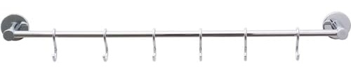tesa Barra da Cucina LOXX con Ganci a Forma di S - 535 mm x 43 mm x 45 mm | Barra con 6 Ganci per il Fissaggio a Parete senza Forature - in Metallo Cromato - Soluzione Adesiva Inclusa