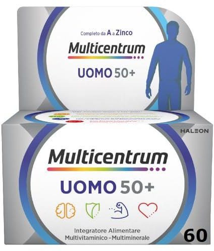 Multicentrum Uomo 50+ Integratore Alimentare Multivitaminico Completo, con Vitamina D3, Supporto Contro la Stanchezza per Uomini oltre 50 anni, 60 Compresse