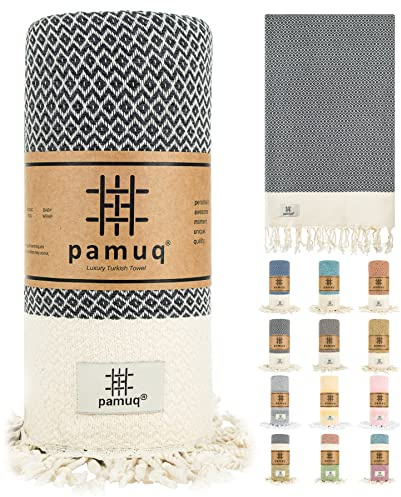 pamuq® Strandtuch XXL – Hamamtuch, Saunatuch, Badetuch & Duschtuch aus Baumwolle, handgemacht, leicht, saugstark, schnelltrocknend, Oeko-TEX® Zertifiziert, Yogatuch, Pareo, Pestemal anthrazit