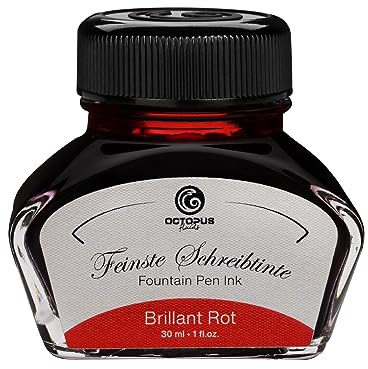 Füllhaltertinte im Tintenglas, Schreibtinte für Füllhalter, Füllertinte in Brillant Rot 30ml im Tintenfass, Kalligraphie Tinte