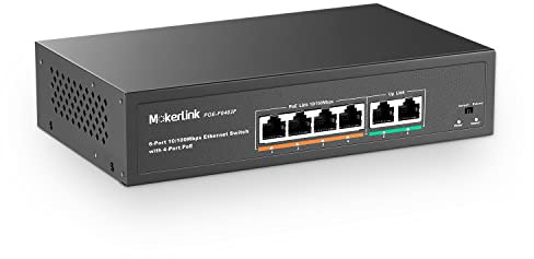 MokerLink 4 Port PoE Switch mit 2 Uplink Ethernet-Ports, 78W High Power, Unterstützung IEEE802.3af/at, lüfterloses Metal Plug & Play PoE+