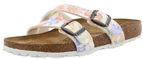 Birkenstock Damen Pantoletten Yao Balance Birko-flor Schwarz Lack Sandalen Weiß 40 EU, Super Nat Flowers White, 40 EU