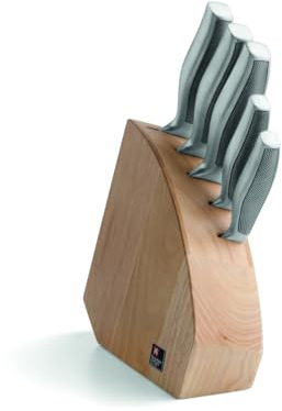 Richardson Sheffield Sense Messerblock, Set 5 Küchenmesser mit Holzblock | Martensitischer Edelstahl, Kochmesser, Messerset, Strukturierte Griffe - Holz