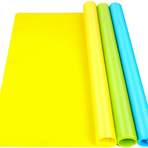 LEOBRO Silicone Sheet for Resin Moulds, 3 Pack A3 Extra Large, 30cm x 40cm Crafts Mat, Heat-Resistant, Blue, Yellow, Green