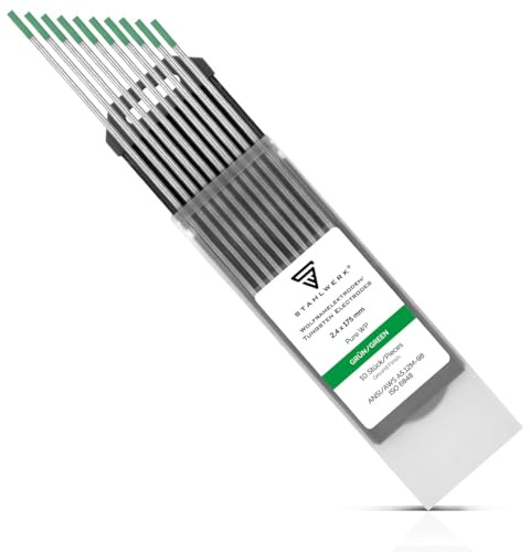 STAHLWERK Wolframelektroden WIG WP Grün Ø 2,4 x 175 mm, 10 Stück, stabil | Langlebige und belastbare Schweißelektroden für Stahl, Edelstahl, Alu und Kupfer, universell für alle gängigen WIG-Geräte
