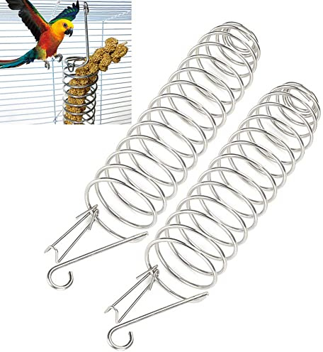 2 Pcs Oiseau Panier De Nourriture en Acier Inoxydable Mangeoire À Oiseaux Perroquet Fruits Légumes Millet Blé Oreille Titulaire pour Perruche Perruche Cockatiel Conure Gris Africain