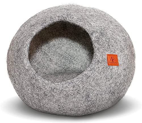 Pfotenolymp® Katzenhöhle aus natürlicher Schafswolle - Handgefertigt in Nepal/Katzenhaus für Katzen - Katzenkorb/Kuschelhöhle / 42 X 32 cm Katzenbett