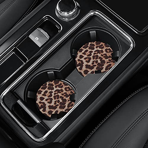 Joyberg 4 Stück Leoparden-Druck Auto-Untersetzer, 7 cm, Neopren, Rund, Boho, für Getränkehalter, für Frauen