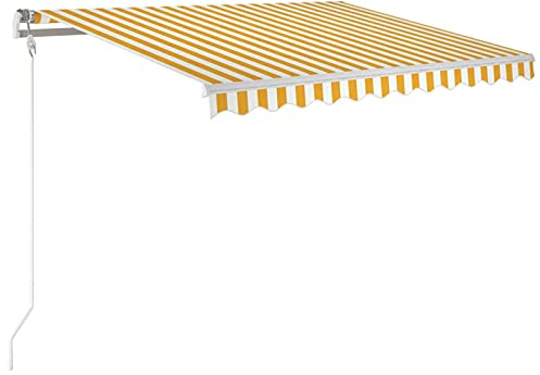 Tidyard Markise Automatisch, Gelenkarmmarkise, Sonnenmarkise, Balkonmarkise, Sonnenschutz, Sichtschutz Terrasse Garten Gelb und Weiß 300x250cm