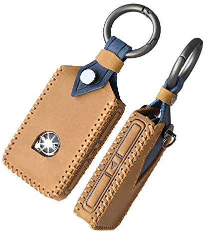 HIBEYO Leather Smart Key Fob Case Compatible with Volvo XC40 XC60 XC90 S90 V90 Car Key Fob Cover Remote Keyless Entry Full Protection Shell 2019 2021 Keychains Auto Accessories Holder Protector-Brown