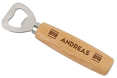 polar-effekt Buchenholz Kronkorkenöffner - Flaschenöffner 13 cm mit Wunschgravur - Geschenkidee zum Geburtstag, Weihnachten, Vatertag - Für echte Männer - Motiv Beer