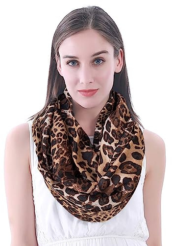 Leopard Animal Print Womne's Snood Scarf Lightweight (Brown, Black, White)