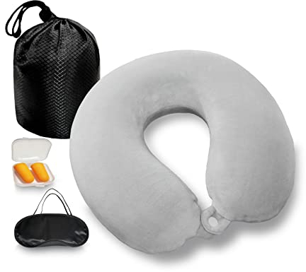 NavoX Reisekissen Memory Foam Nackenkissen für Reisen, Stützkissen mit Schlafmaske/Ohrstöpsel/Beutel, Kopfkissenkissen Leichtes Quick Pack für Camping, Flugzeug, Auto, Büro