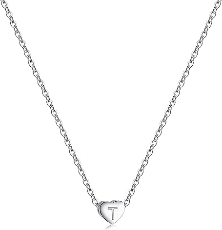 RWQIAN Silber Herz Buchstabe Kette Damen- Edelstahl Initialen Kette Alphabet A-Z Buchstabe Kettenanhänger Halskette Geschenk 16+2