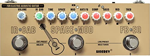 HOEREV Multi Effekte Gitarre Pedal Delay Reverb Phase Chorus Distortion Overdrive Multi Effekt pedal für E-Gitarre Bass Akustik gitarre Eingebaute Batterie,Golden