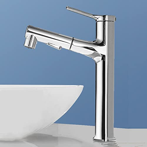 ZYCDP Wasserhahn Bad mit Brause Ausziehbar, Waschtischarmatur aus Messing Badarmatur, Einhebelmischer Waschtischarmatur Badarmatur Warm Kalt Mischbatterie Chrom, Hoch