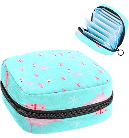 Perioden-Tasche, tragbare Tampon-Aufbewahrungstasche für Damenbinden, Flamingo-Pink, Geschenk, Blau, Mehrfarbig, 4.7x6.6x6.6 in/12x17x17 cm