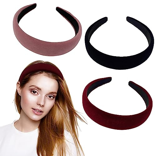 ZEACCT 3 Pcs Serre-Tête en Velours, Antidérapant Dur, Larges, Cerceau de Cheveux en Velours, pour Femme et Fille, pour Fitness, Bain et Maquillage