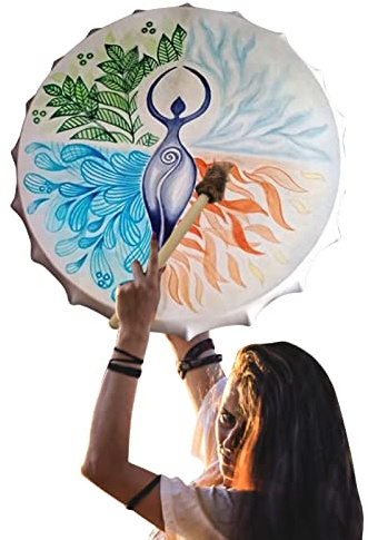 Tamburo sciamanico, 25 cm, con manico a tamburo, tamburo sciamanico fatto a mano, in legno, per musica spirituale, guarigione del suono, meditazione, decorazione della casa, strumenti a percussione