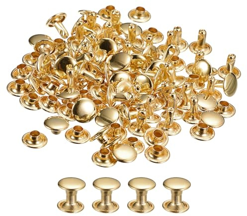 QUARKZMAN Remaches de Cuero de Doble Tapa 8mm Altura 8mm Dorado 50 Kits | Remaches de Pernos Metálicos para Reparación Artesanía Cuero DIY Monedero Cinturón Bolsa Zapato