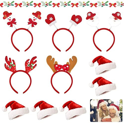 skytowards 5 PCS Weihnachtsmütze 5 PCS Weihnachtshaarreif Nikolausmütze Erwachsene Weihnachtshüte Stirnband Weihnachten Kopfschmuck Rentierhaarreifen Weihnachtsstirnband Weihnachtsmann Hüte für Party