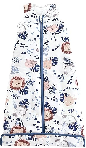 Chilsuessy Baby Ganzjahres Schlafsack, 2.5 Tog Schlafsack für Kleinkinder, Ärmellos Winter Babyschlafsack mit einstellbarer Länge, Natur Baumwolle, Zebra Löwe, 110cm/Baby Höhe 100-120cm