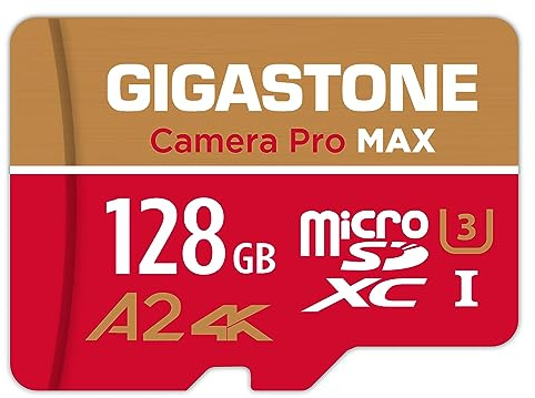 【5-års dataåterställning】GIGASTONE 128 GB Micro SD-kort, kamera Pro MAX, upp till 120/80 MB/s, MicroSDXC-minneskort för DJI, Gopro, Insta360, Dashcam 4K video UHS-I A2 V30 U3 C10 med adapter