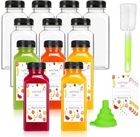 Plastic Juice Bottles with Caps 12Pcs -12oz Reusable Juice Containers with Tamper Proof Lids Black - Clear Bottles for Juicing Milk Smoothie Drinking and Other Beverages Christmas Gifts